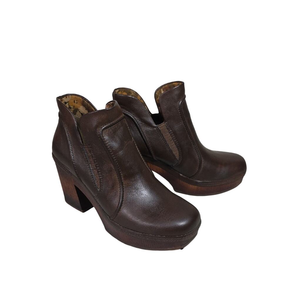 Kork-Ease Korks Robin Block Heel Brown Faux Leather Ankle Boots Womens Size 8